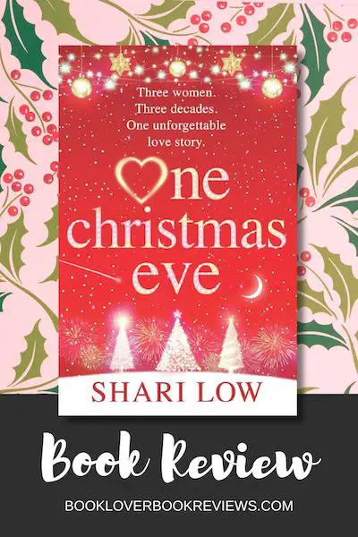 One Christmas Eve cover and book review text, against holly pattern background