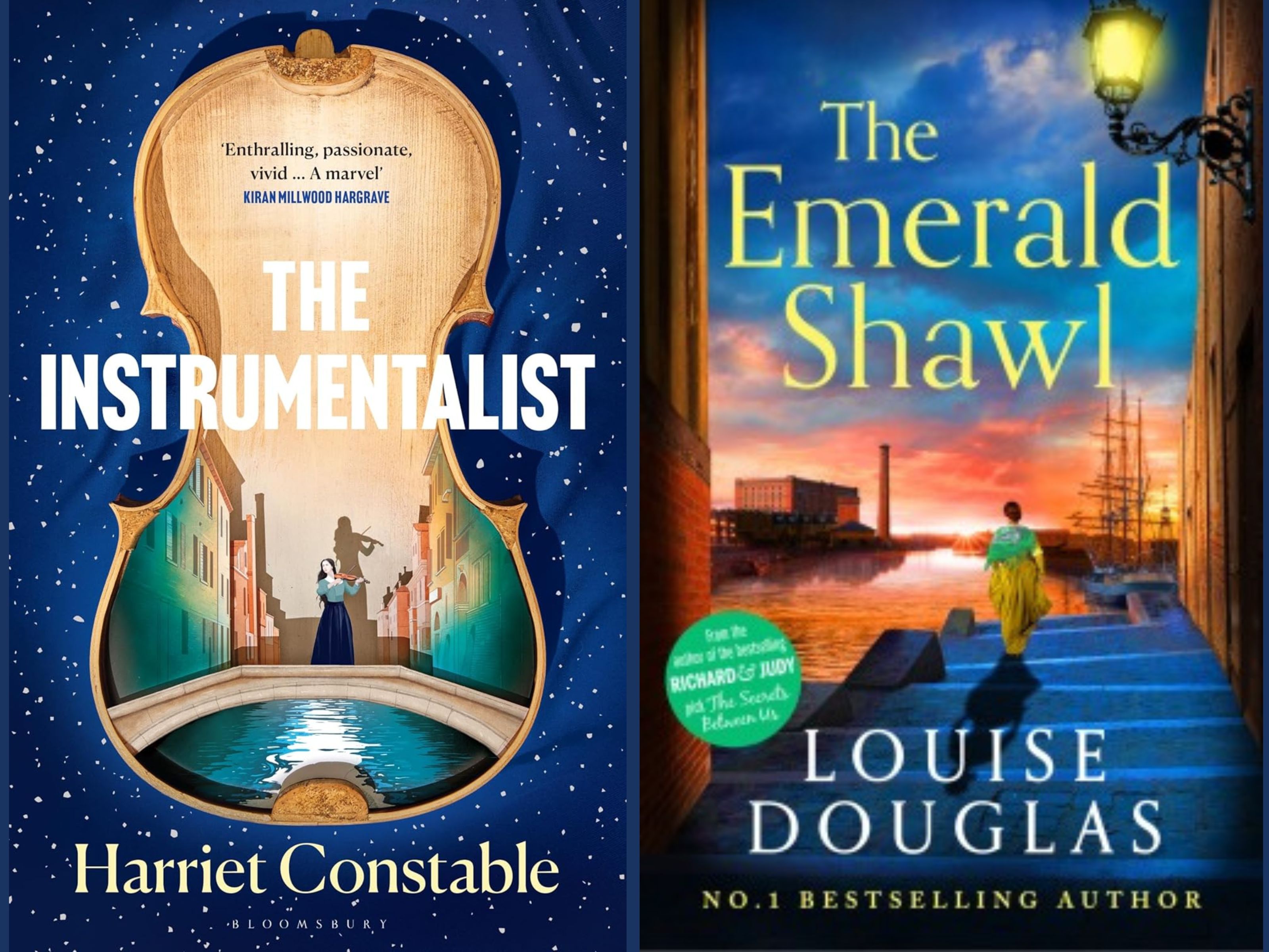 The Instrumentalist by Harriet Constable and The Emerald Shawl by Louis Douglas book covers